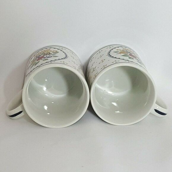 Fruit Basket Floral Coffee Mugs Apple Pear Pineapple Blue Yellow Cottage 2 - Picture 4 of 4